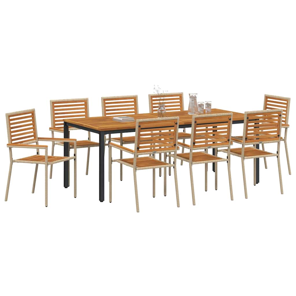 Garden Dining Set 9 pcs Beige 200 x 100 x 75 cm Poly Rattan