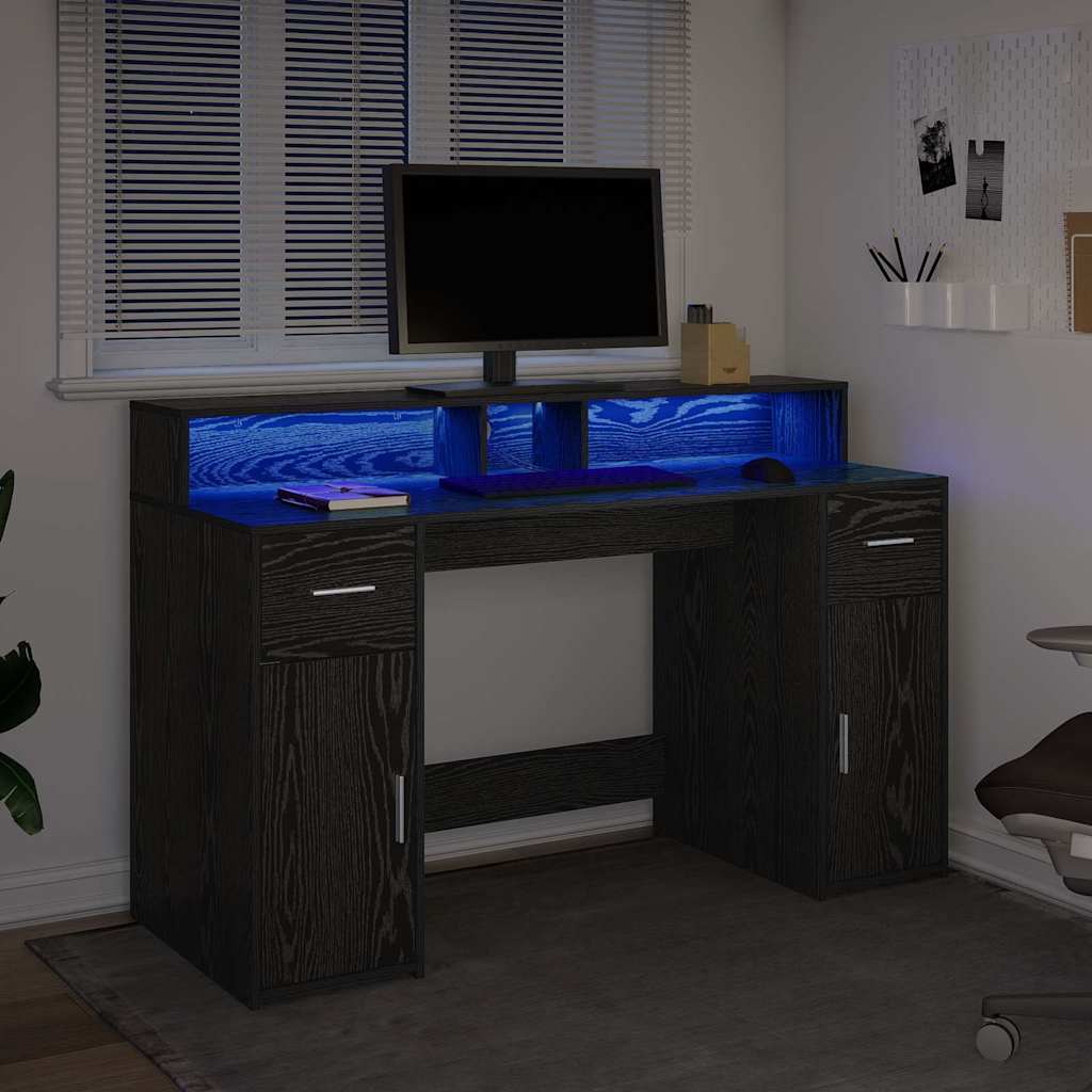 Desk with Drawer Black oak 140 x 55 x 91 cm Engineered wood