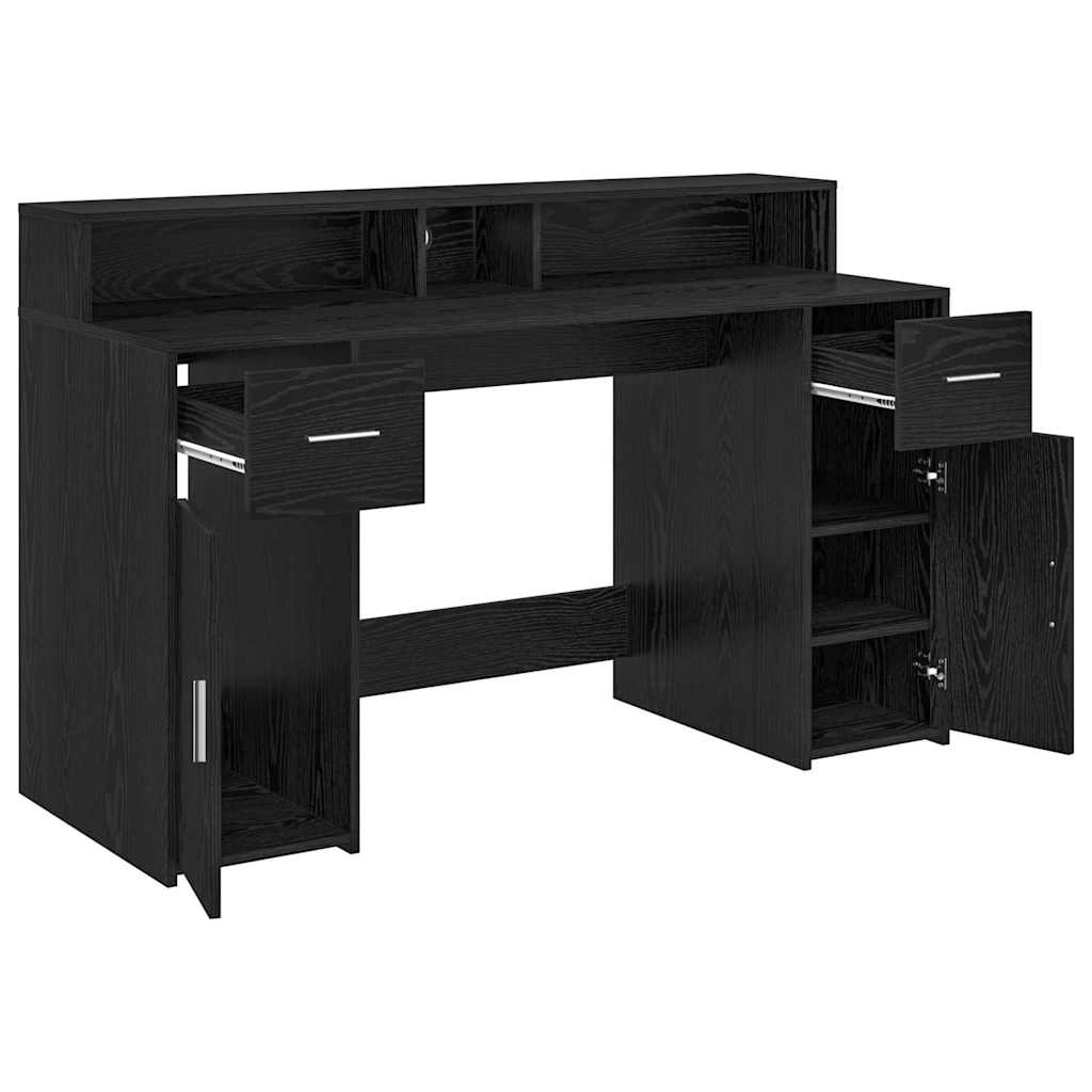 Desk with Drawer Black oak 140 x 55 x 91 cm Engineered wood