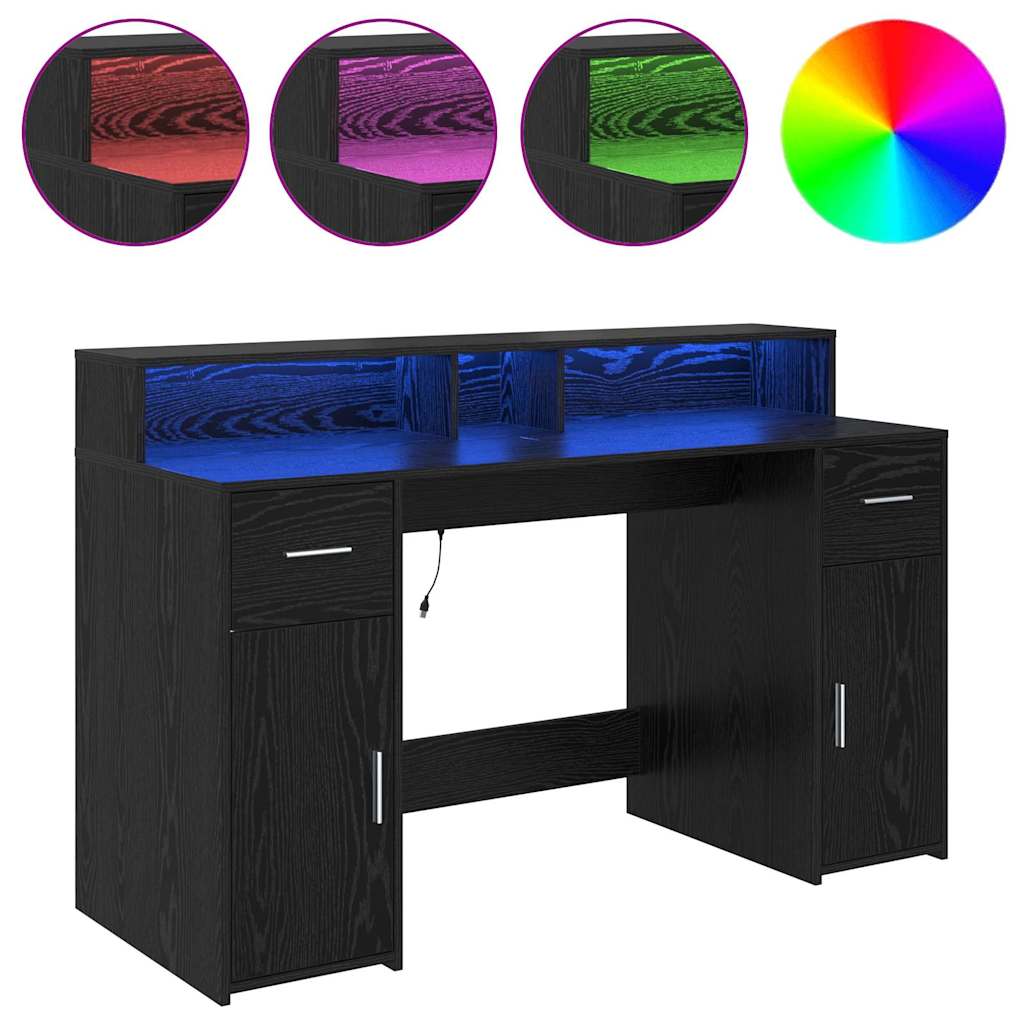 Desk with Drawer Black oak 140 x 55 x 91 cm Engineered wood