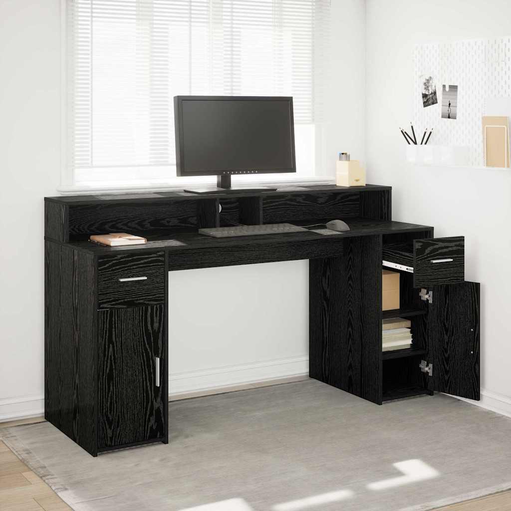 Desk with Drawer Black oak 160 x 55 x 91 cm Engineered wood
