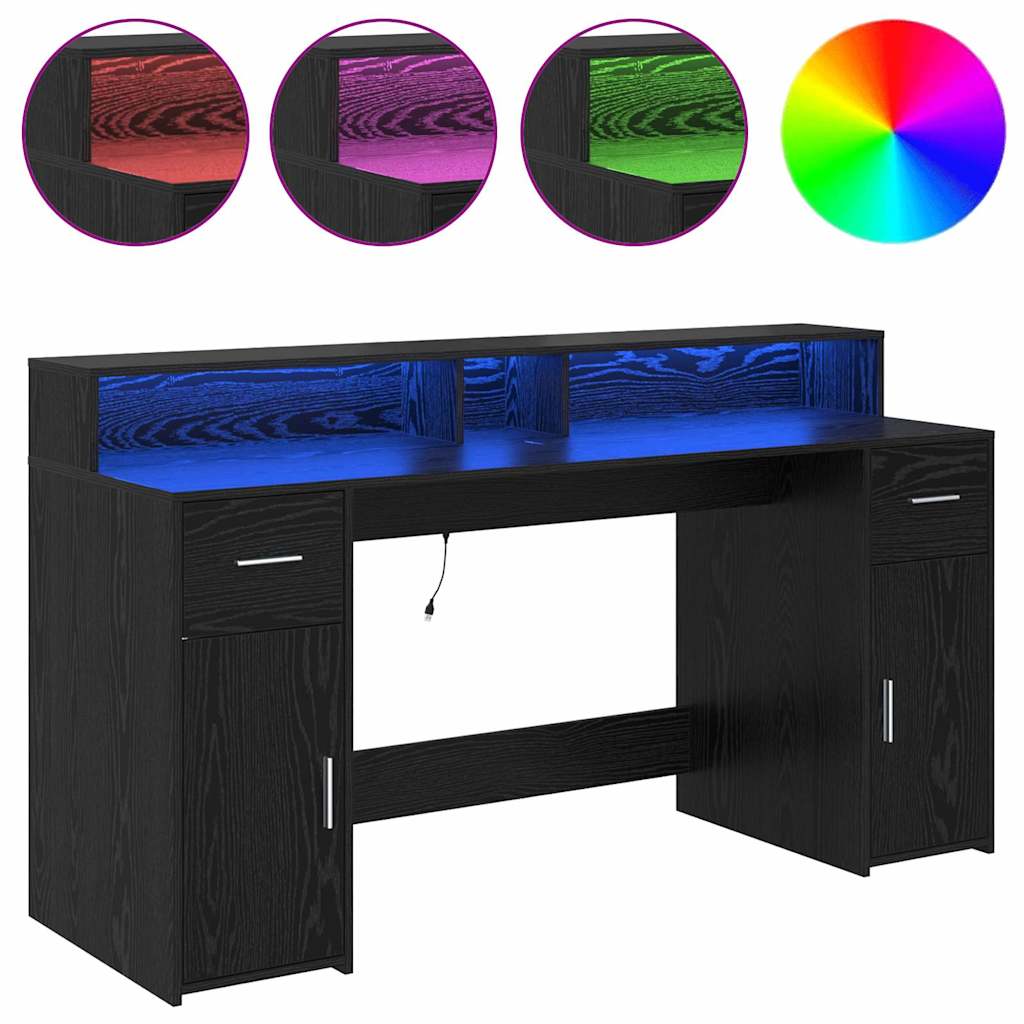 Desk with Drawer Black oak 160 x 55 x 91 cm Engineered wood