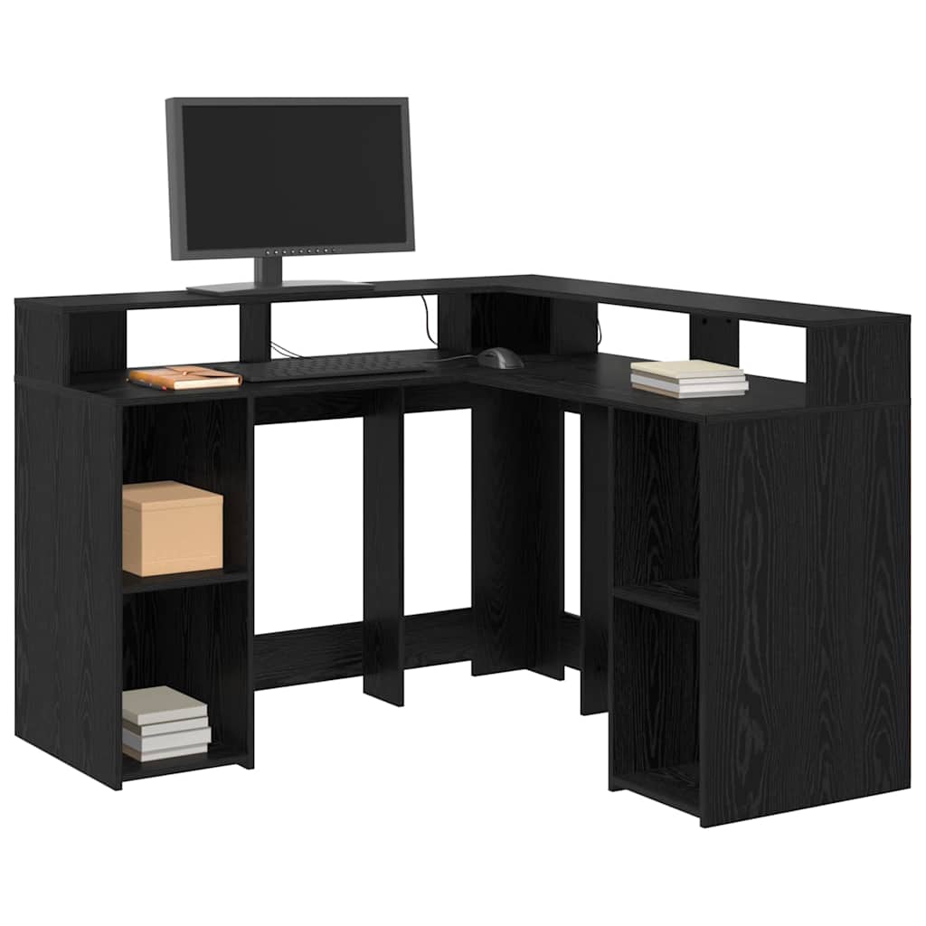Desk with Shelf Black oak 130 x 130 x 91 cm Engineered wood
