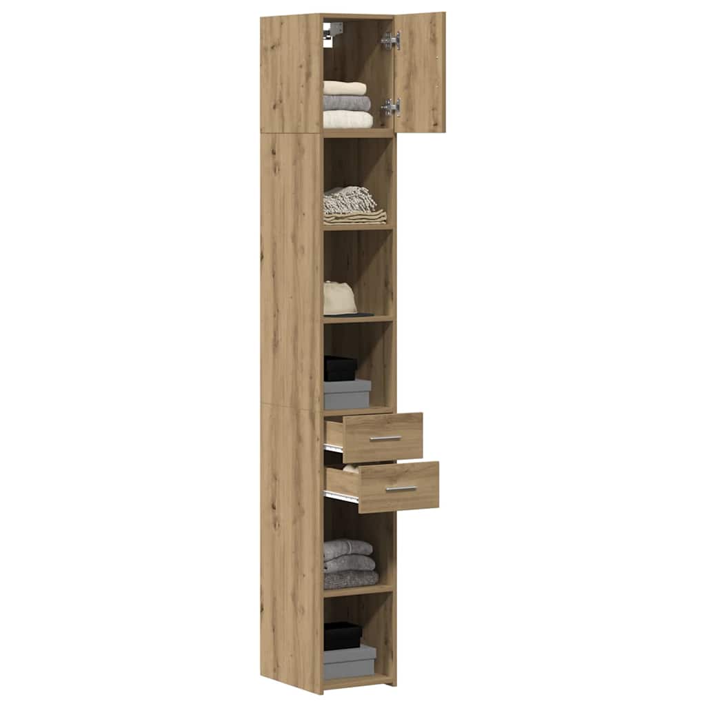 Slim Storage Cabinet with Drawer Artisan oak 30 x 42.5 x 225 cm