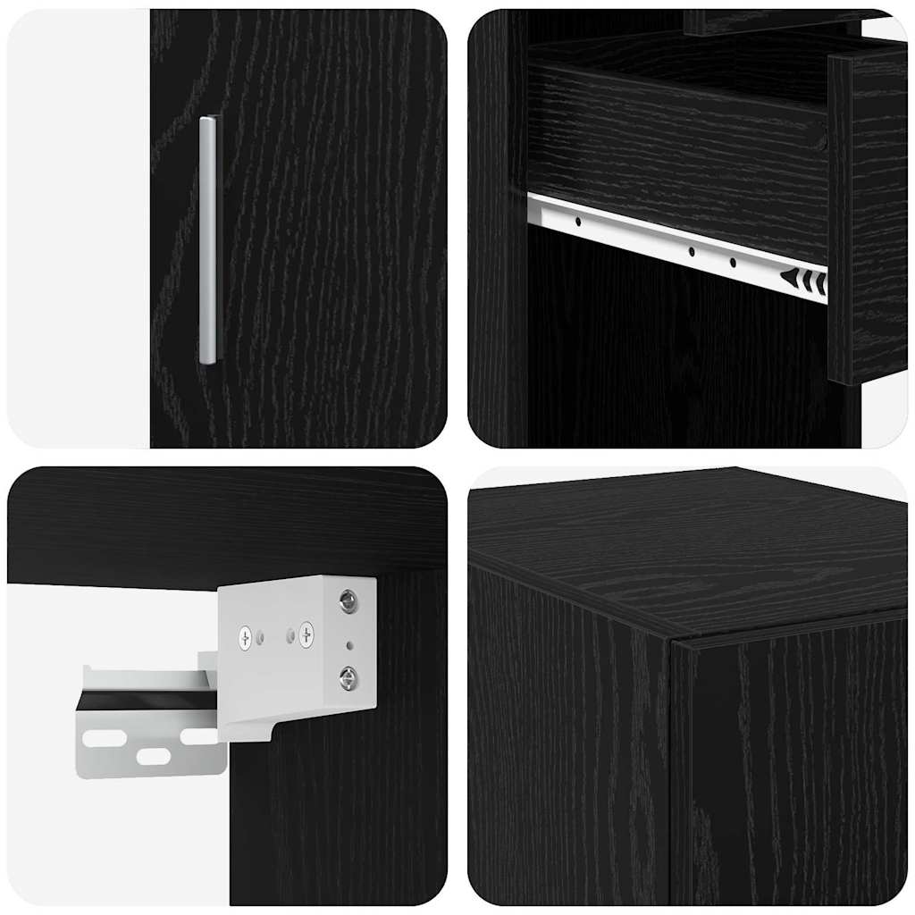 Slim Storage Cabinet with Drawer Black oak 30 x 42.5 x 225 cm