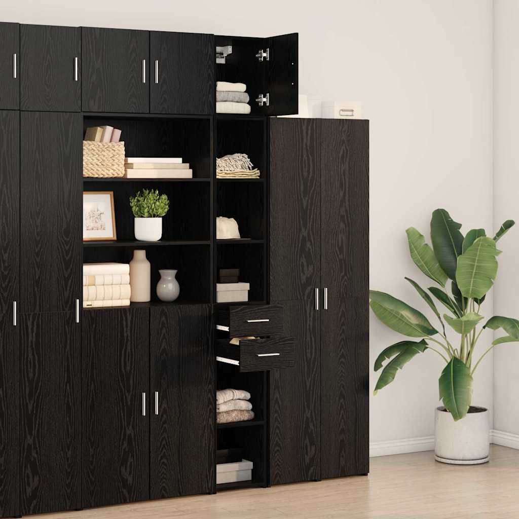 Slim Storage Cabinet with Drawer Black oak 30 x 42.5 x 225 cm