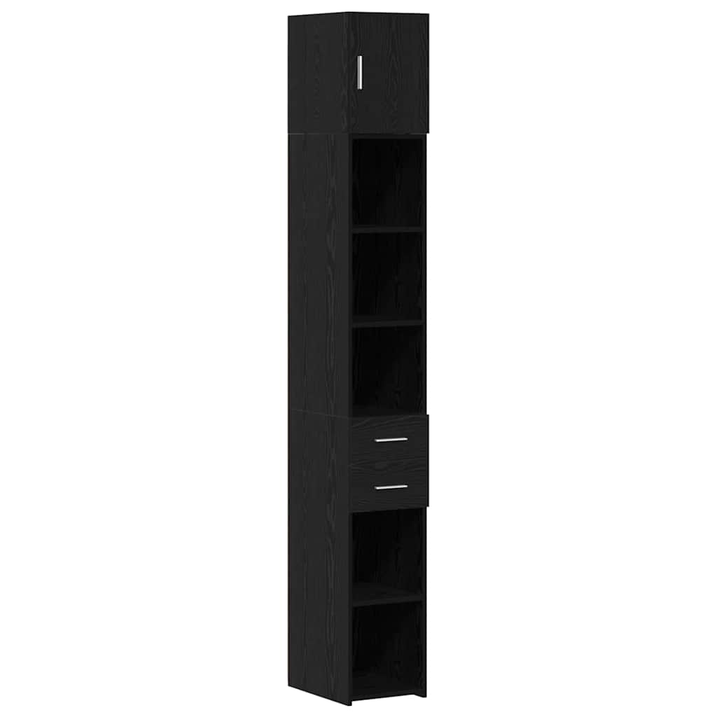 Slim Storage Cabinet with Drawer Black oak 30 x 42.5 x 225 cm