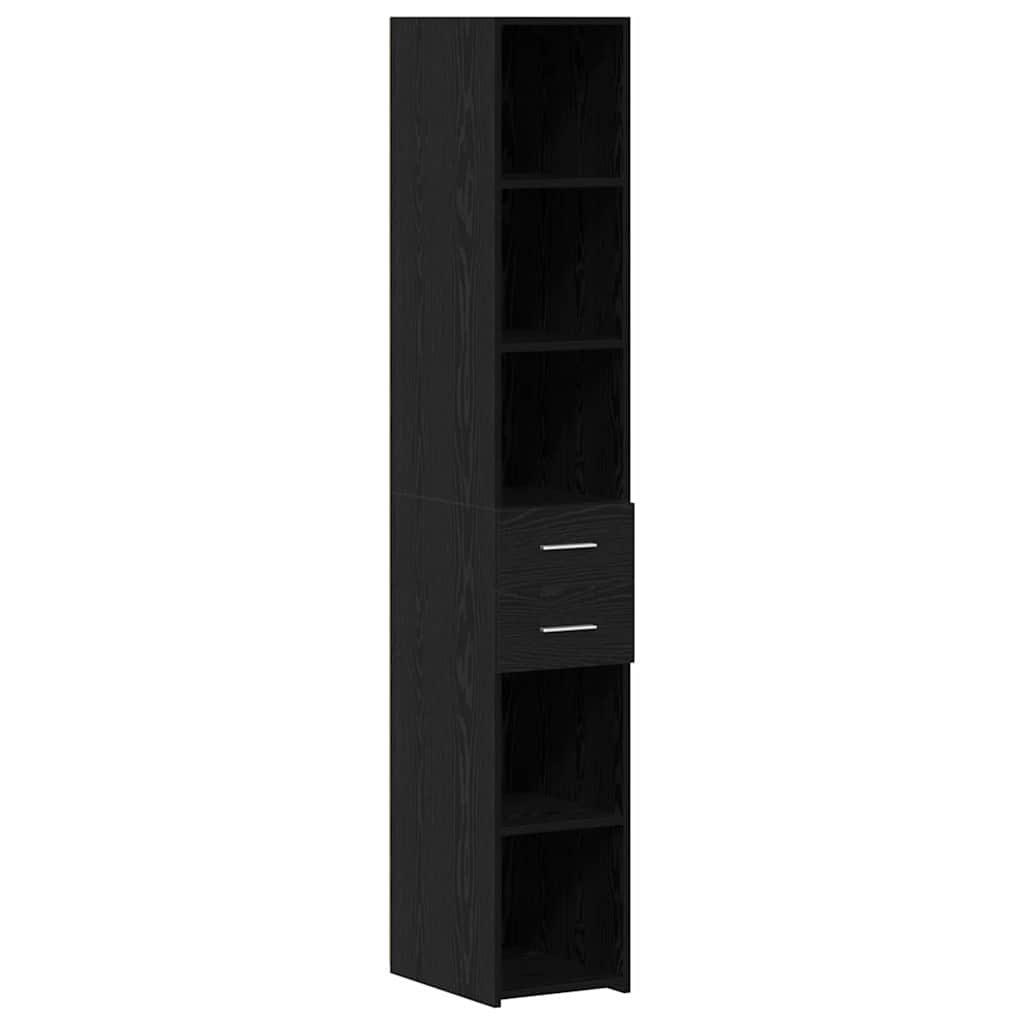Slim Storage Cabinet with Drawer Black oak 30 x 42.5 x 225 cm
