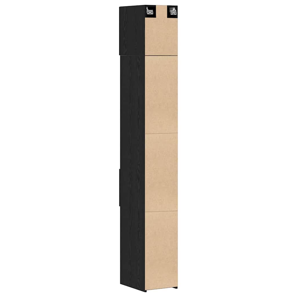 Slim Storage Cabinet with Drawer Black oak 30 x 42.5 x 225 cm