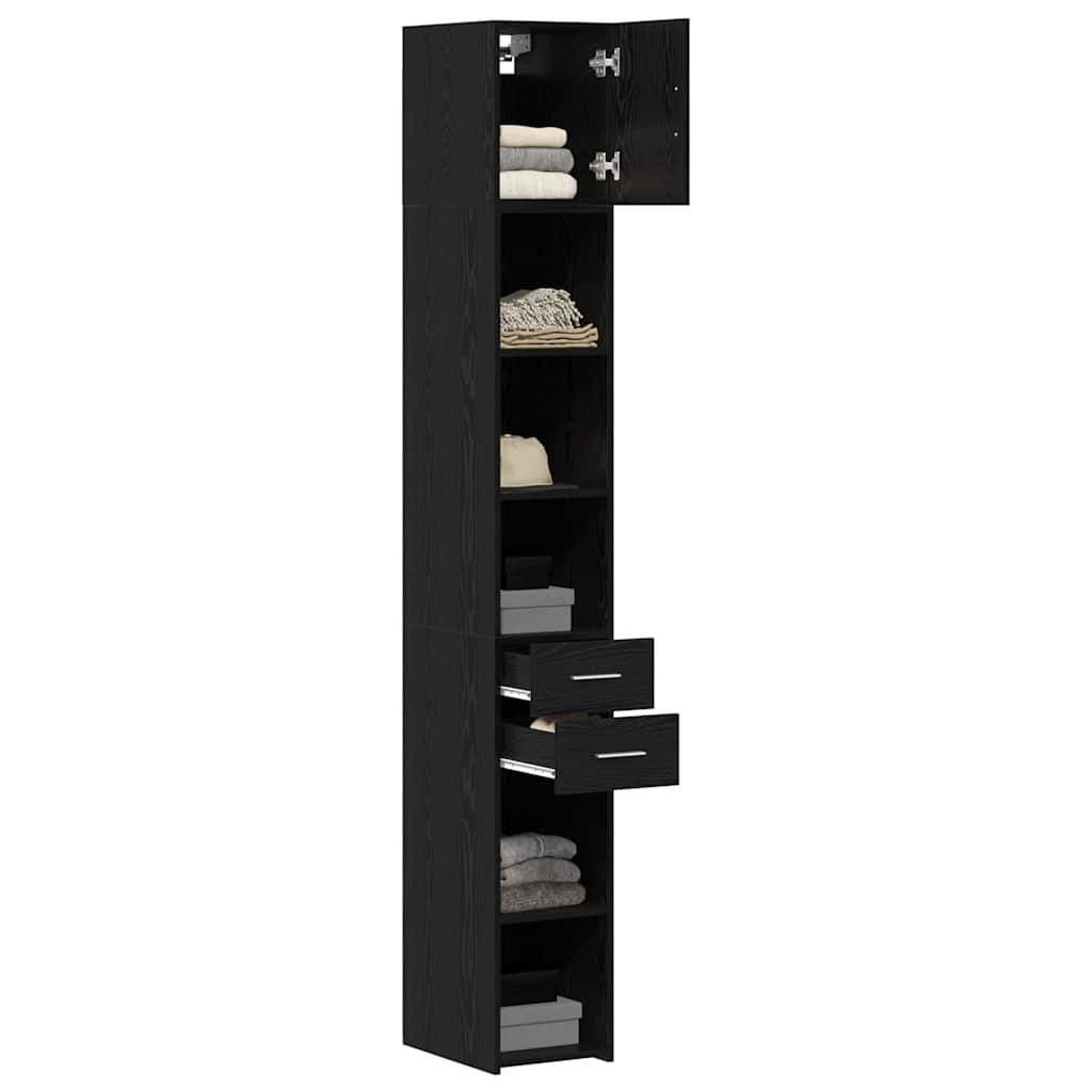 Slim Storage Cabinet with Drawer Black oak 30 x 42.5 x 225 cm