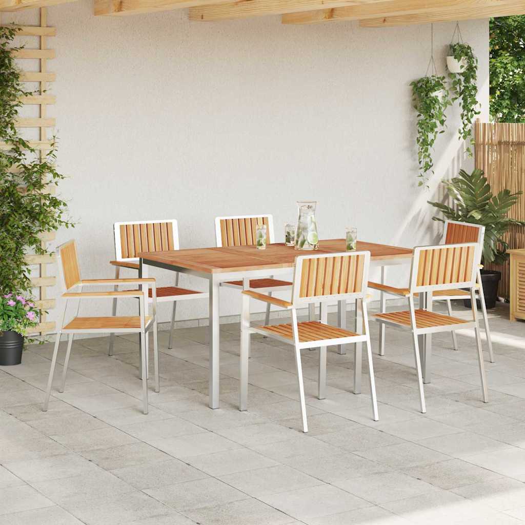 Garden Dining Set 7 pcs Brown Solid teak wood