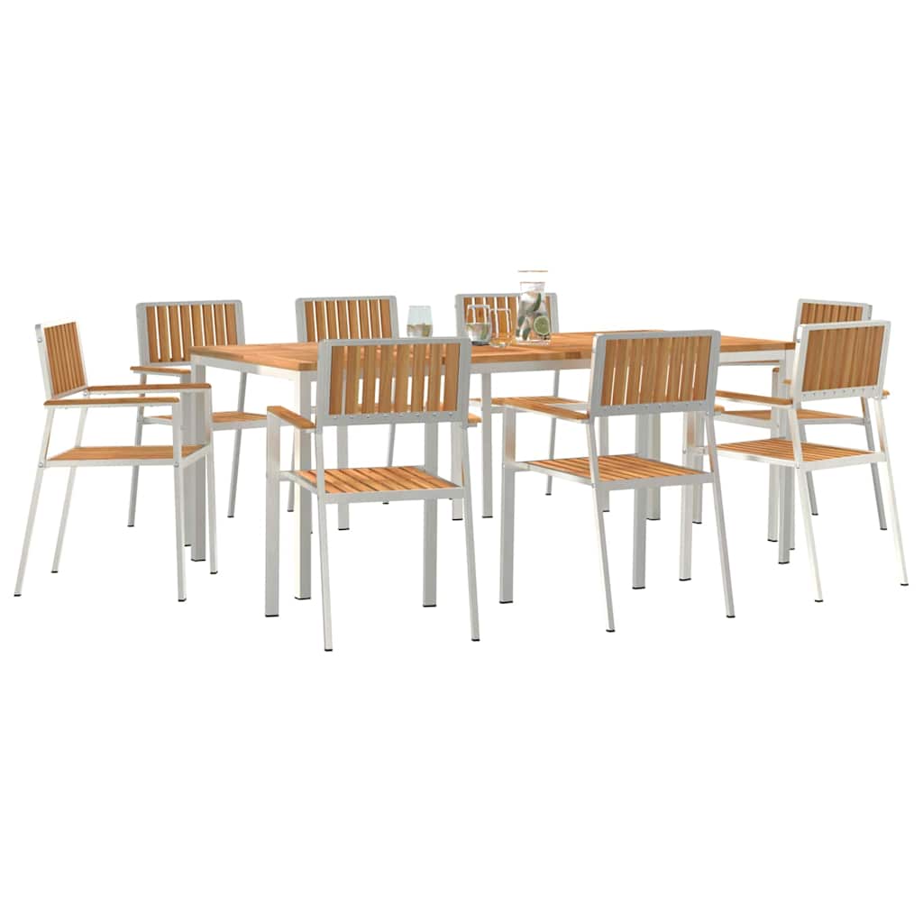 Garden Dining Set 9 pcs Brown Solid teak wood