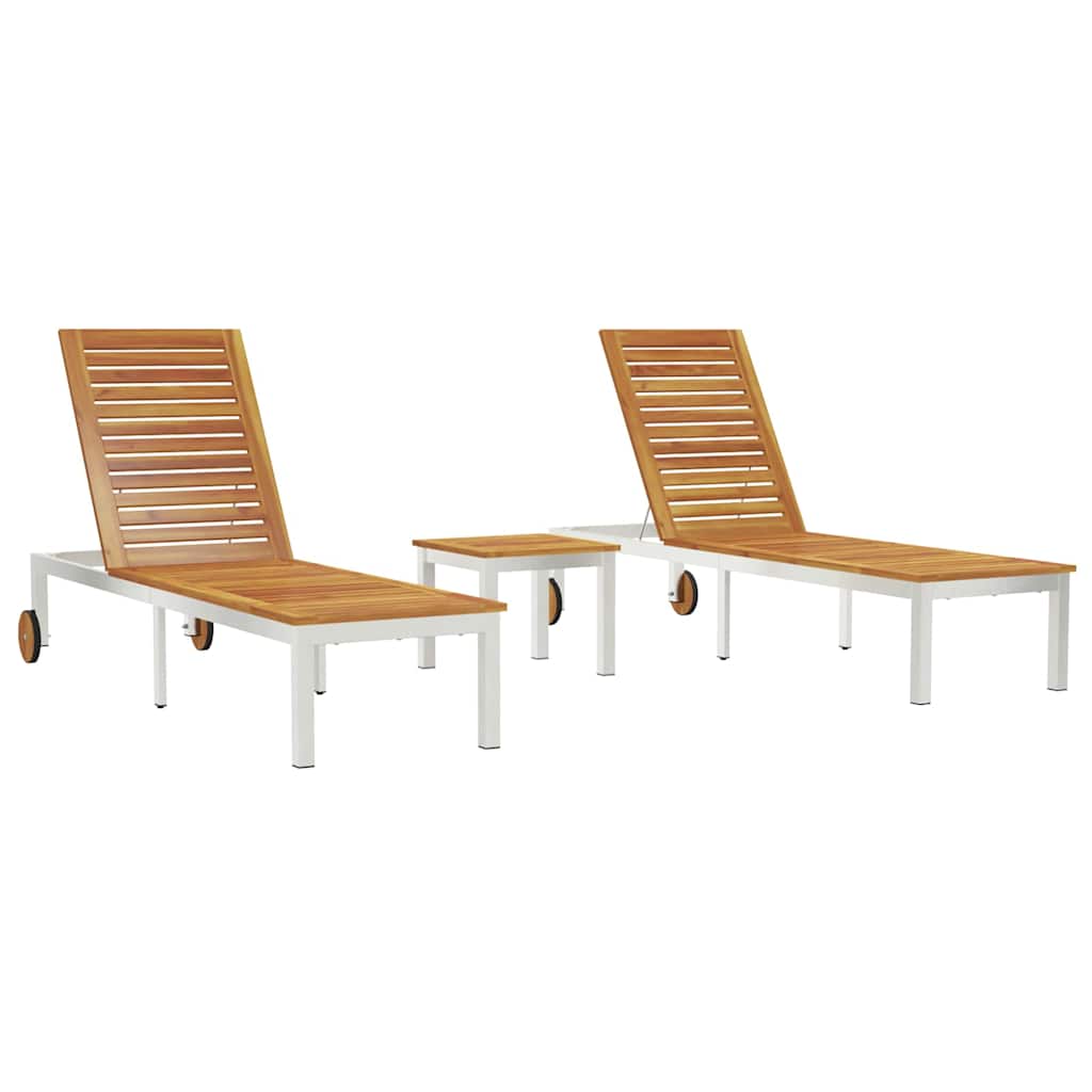 SunLoungers2pcswithTable 2-person 3 pcs Brown SolidAcaciawood