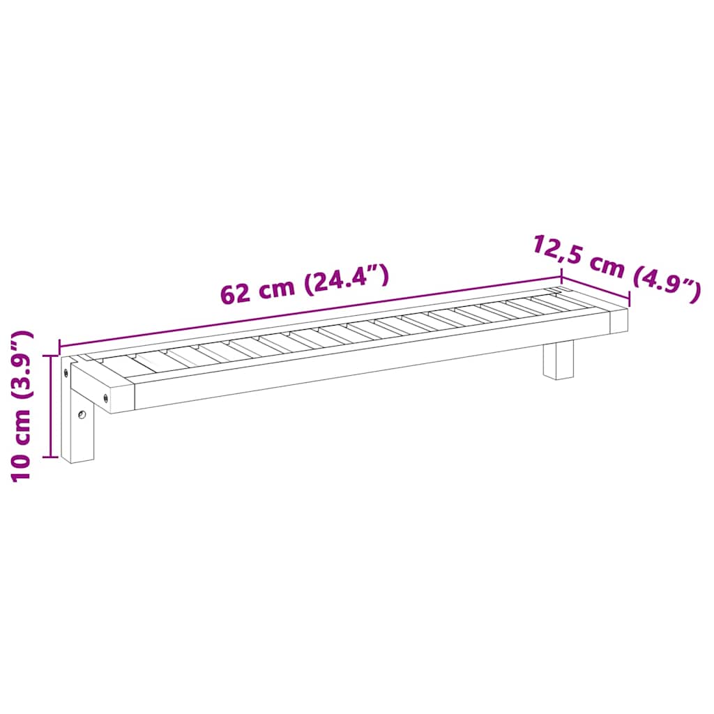 Wall Hanging Rack Beige 62 x 10 x 12.5 cm Solid Walnut wood