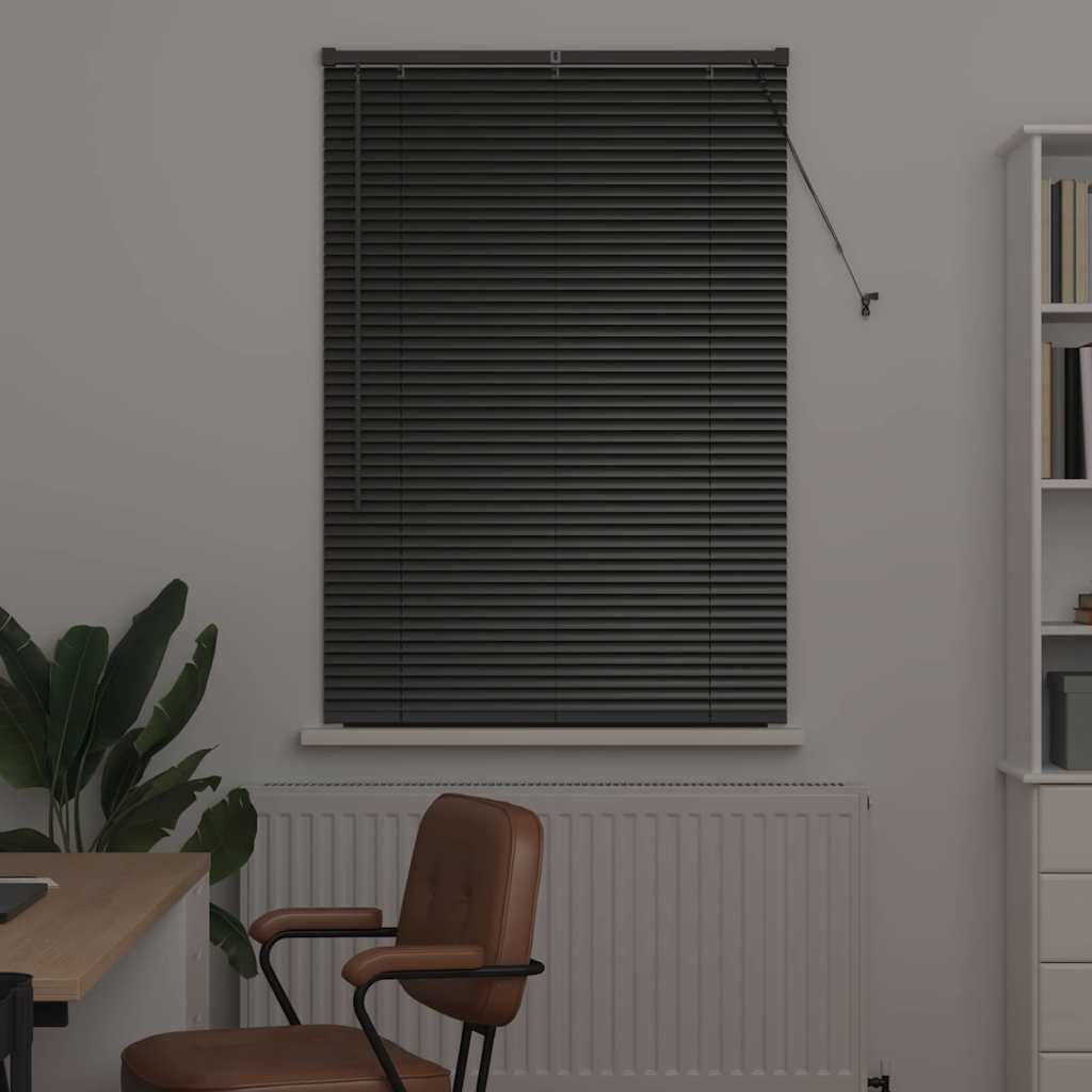 Window Blind with Curtains Manual Black Aluminium