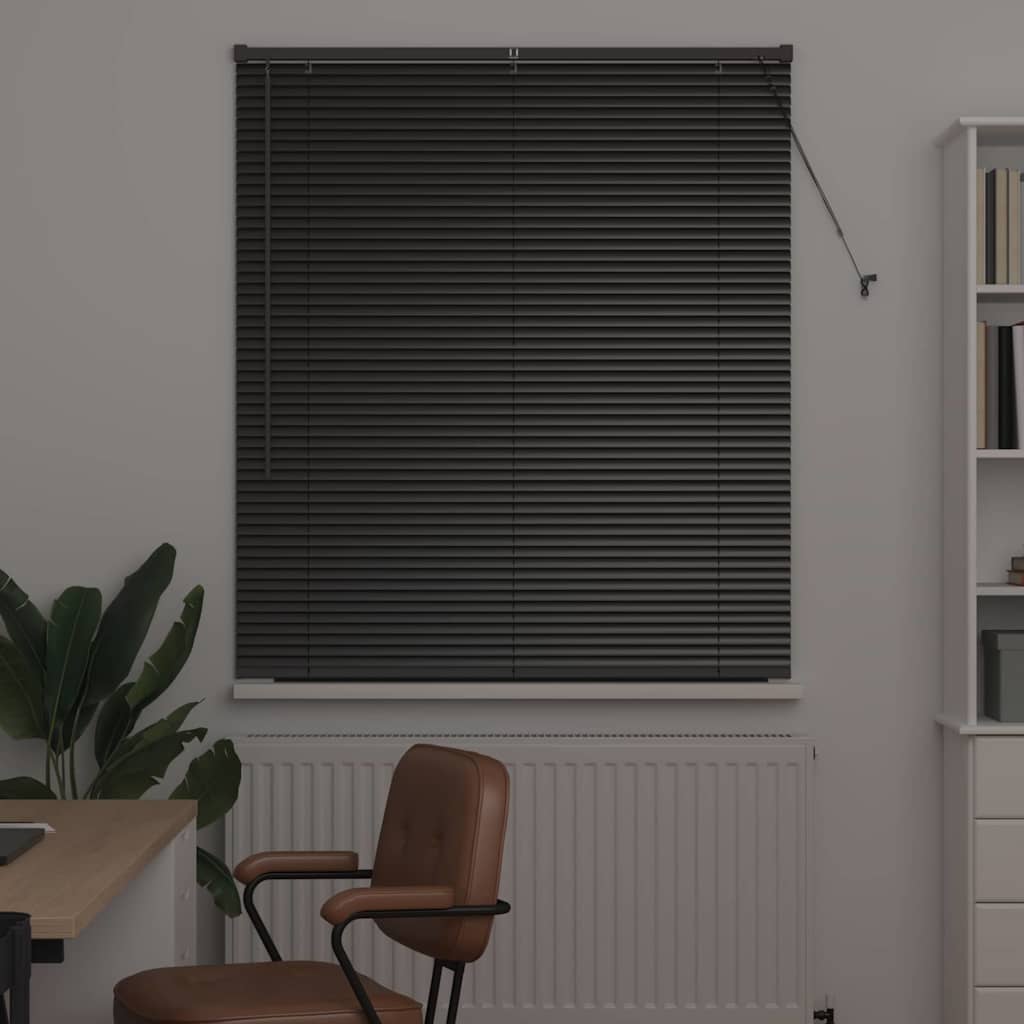 Window Blind with Curtains Manual Black Aluminium