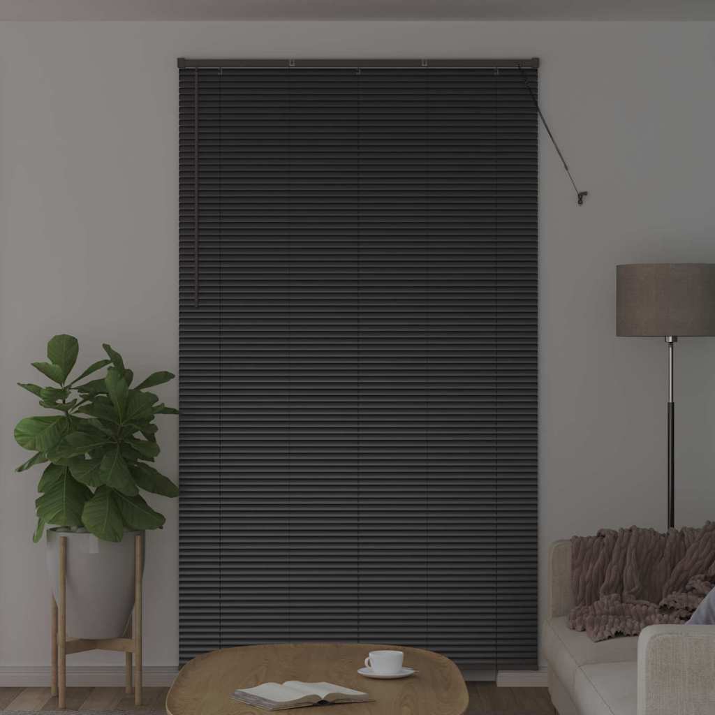Window Blind with Curtains Manual Black Aluminium