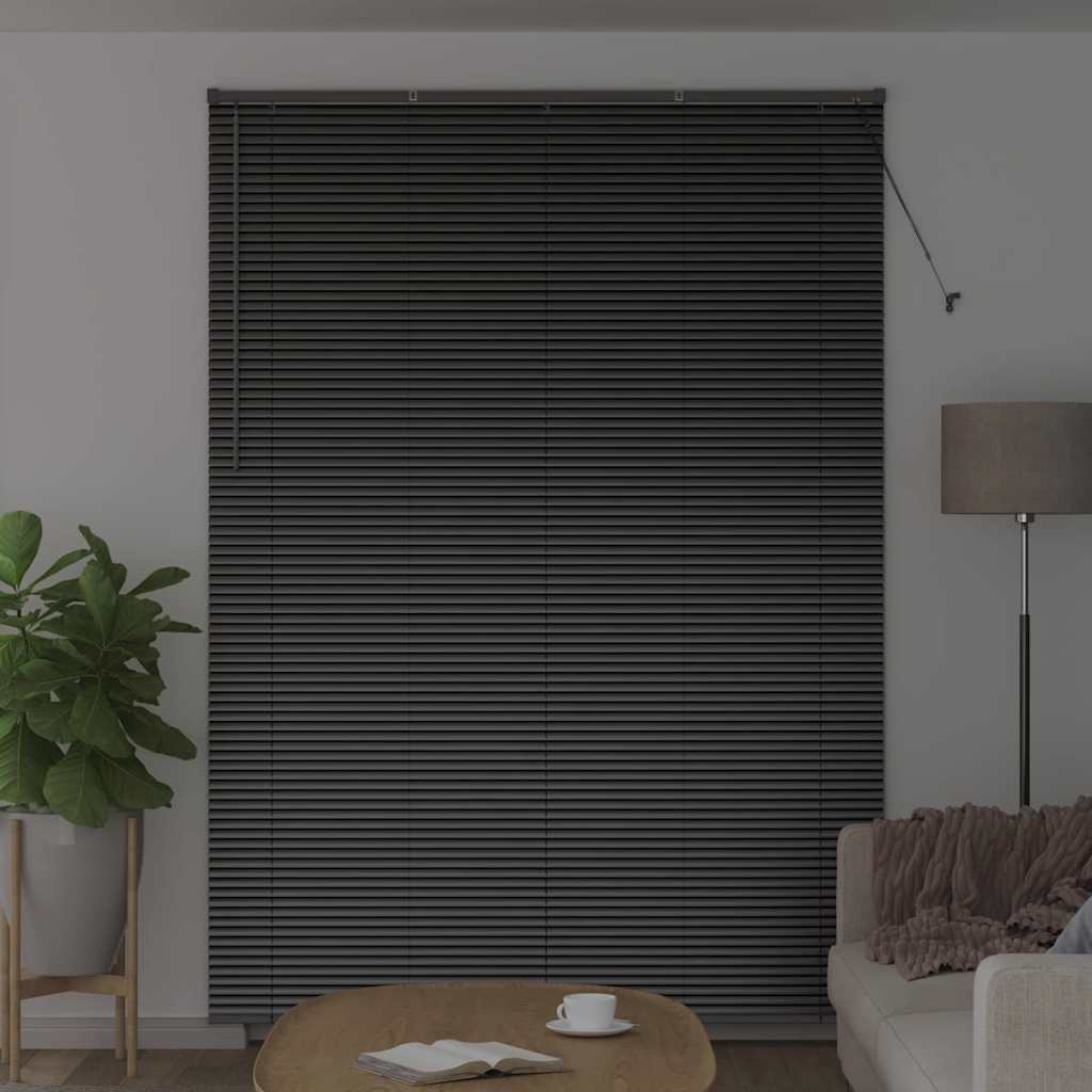 Window Blind with Curtains Manual Black Aluminium