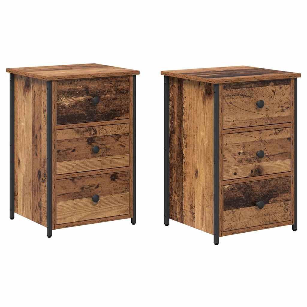 Bedside Cabinet with Drawer 2 pcs Old wood