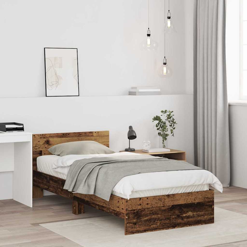 Bed Frame with Headboard Old wood 90 x 200 cm Engineered Wood