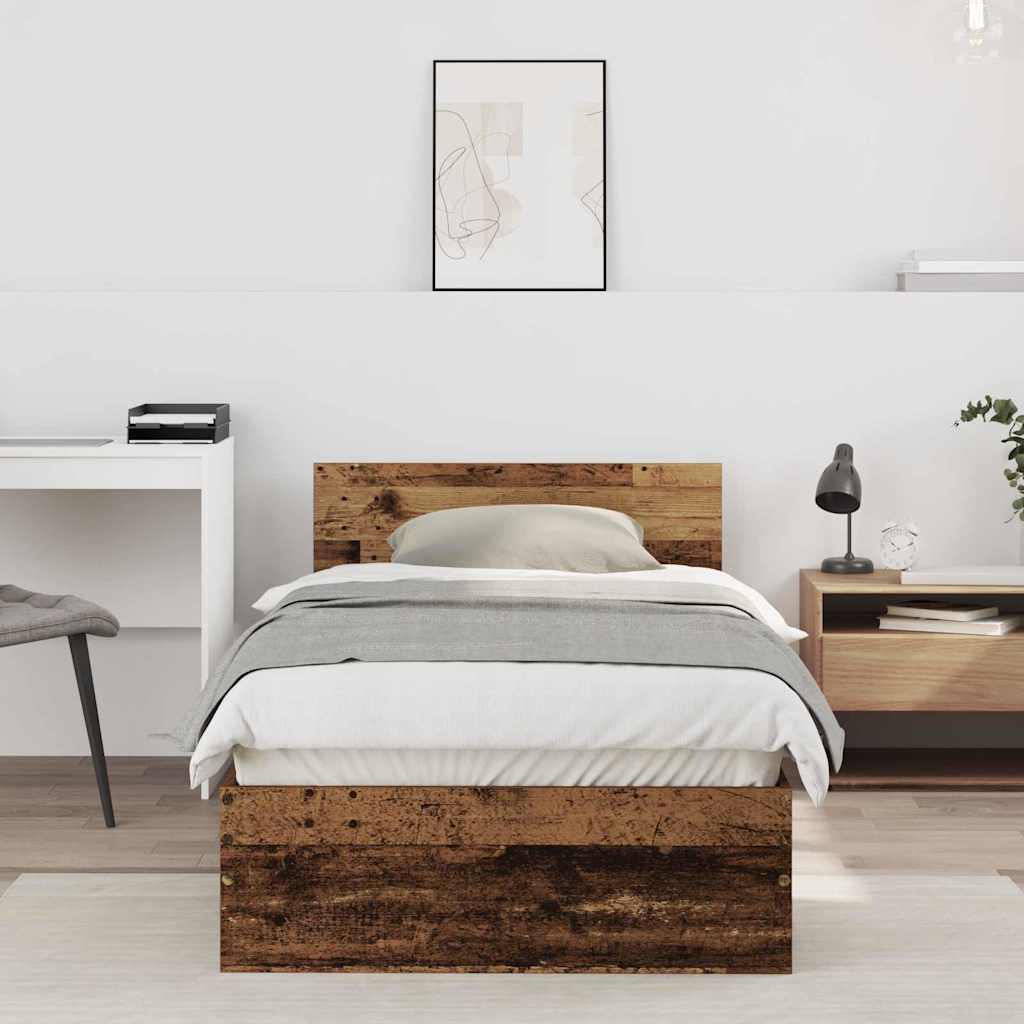 Bed Frame with Headboard Old wood 75 x 190 cm Engineered Wood