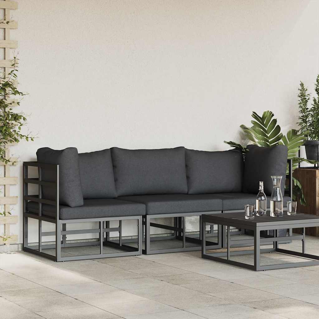 Outdoor Furniture with Cushion with Pillow Black Aluminium