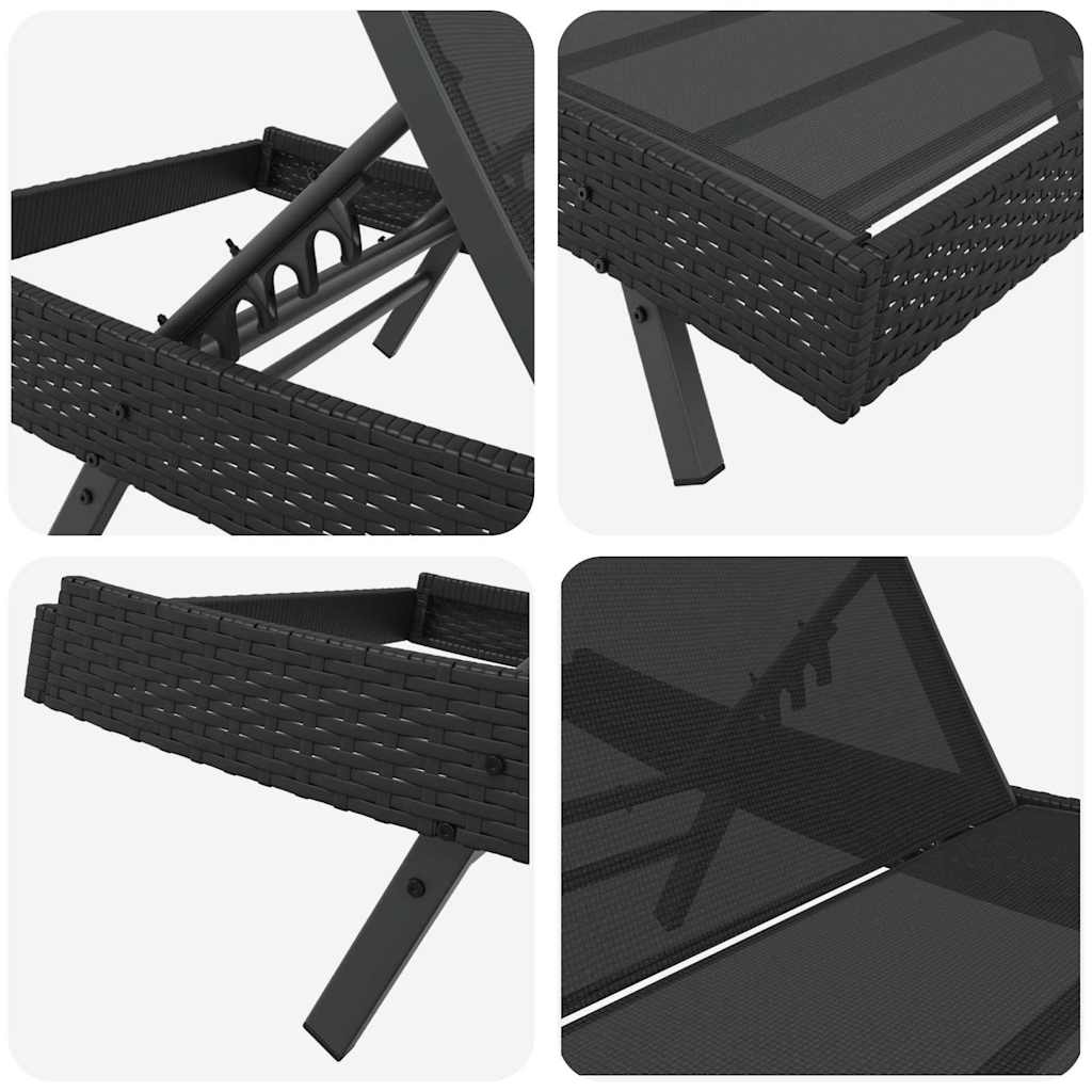 Sun Lounger with Table 2 pcs Black 40 x 40 x 40.5 cm