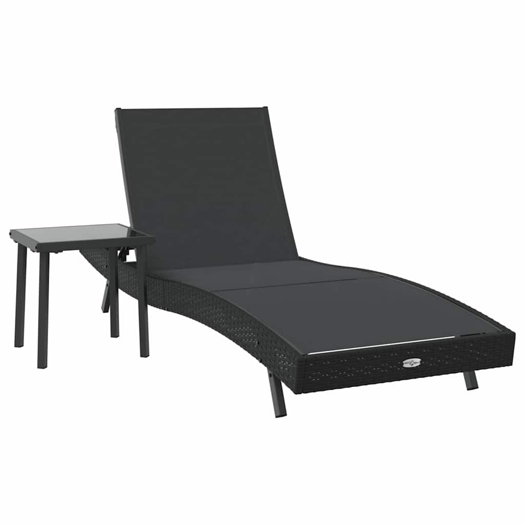 Sun Lounger with Table 2 pcs Black 40 x 40 x 40.5 cm