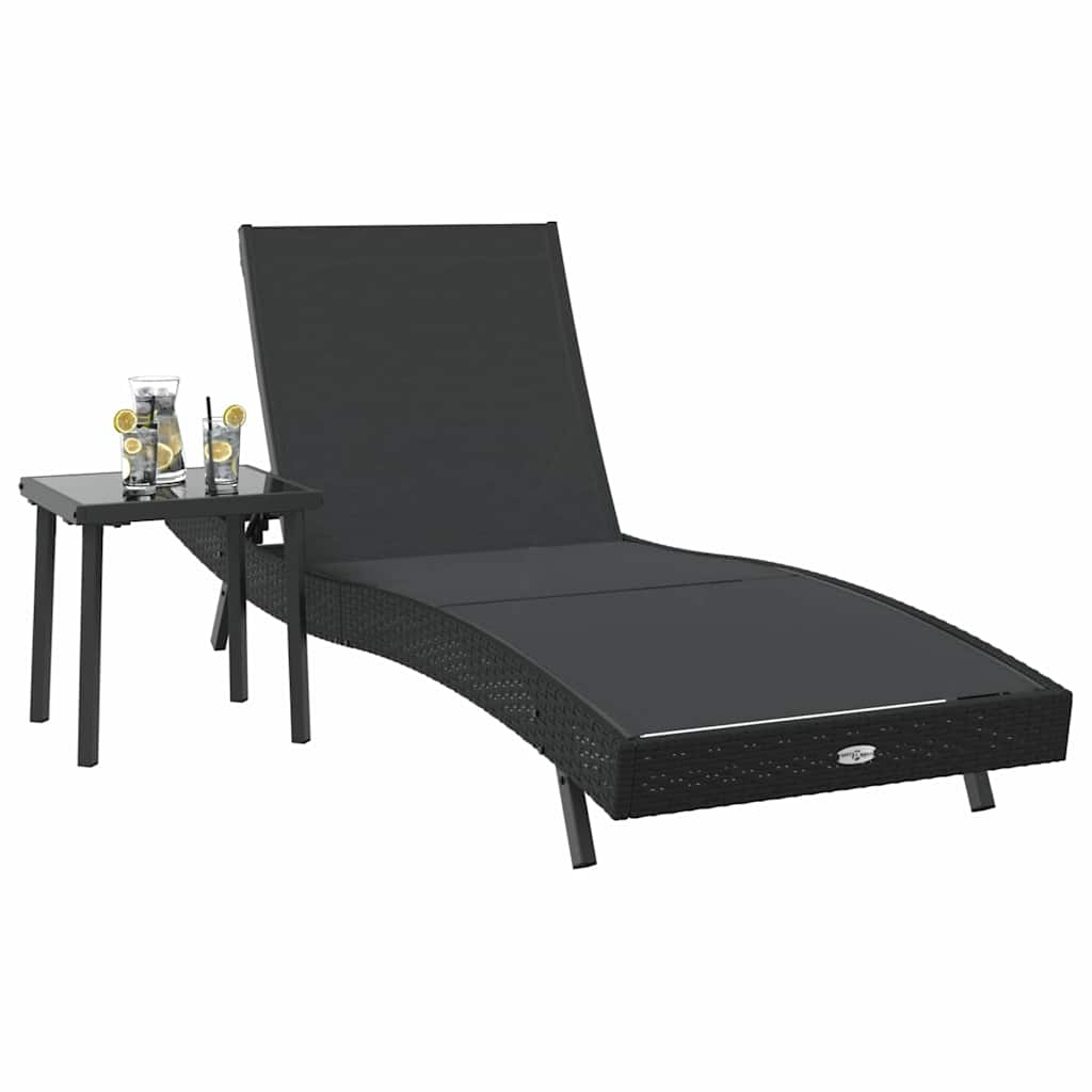 Sun Lounger with Table 2 pcs Black 40 x 40 x 40.5 cm