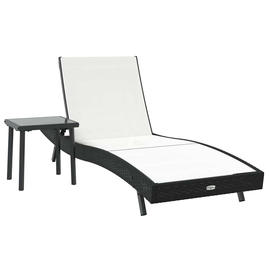 Sun Lounger with Table 2 pcs Black, White 40 x 40 x 40.5 cm