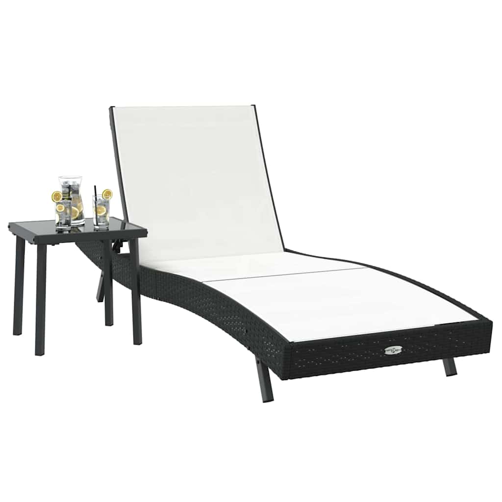 Sun Lounger with Table 2 pcs Black, White 40 x 40 x 40.5 cm