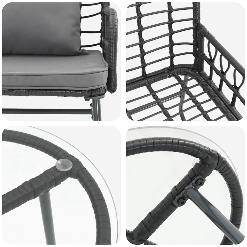 Garden Dining Set 3 pcs Black and Anthracite Poly rattan, steel