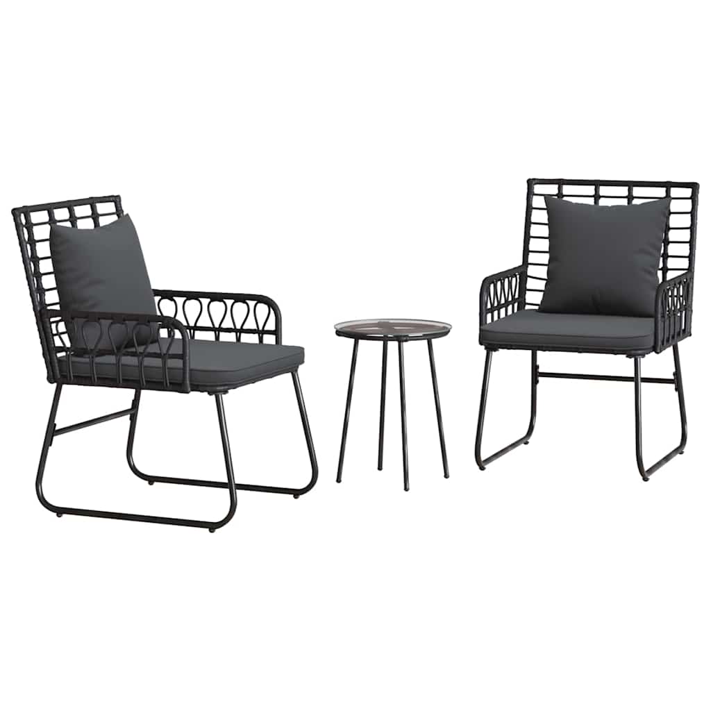 Garden Dining Set 3 pcs Black and Anthracite Poly rattan, steel