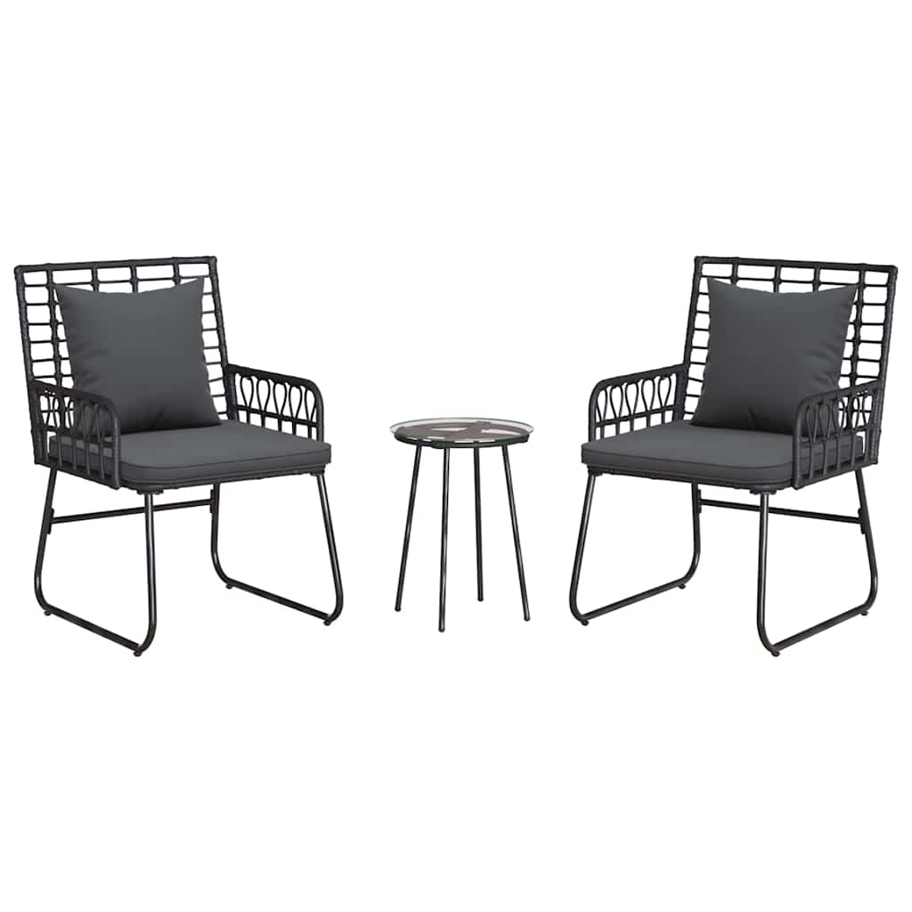 Garden Dining Set 3 pcs Black and Anthracite Poly rattan, steel