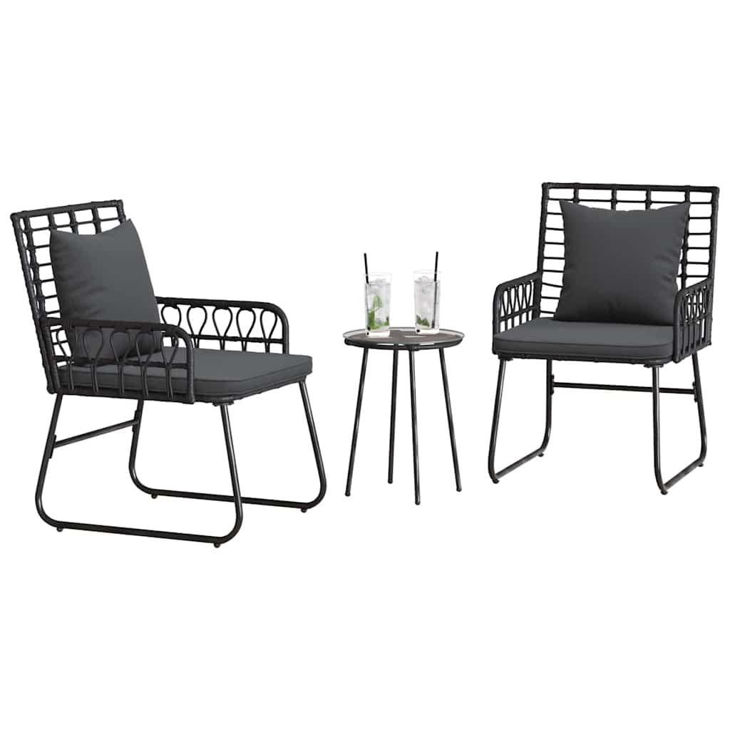 Garden Dining Set 3 pcs Black and Anthracite Poly rattan, steel