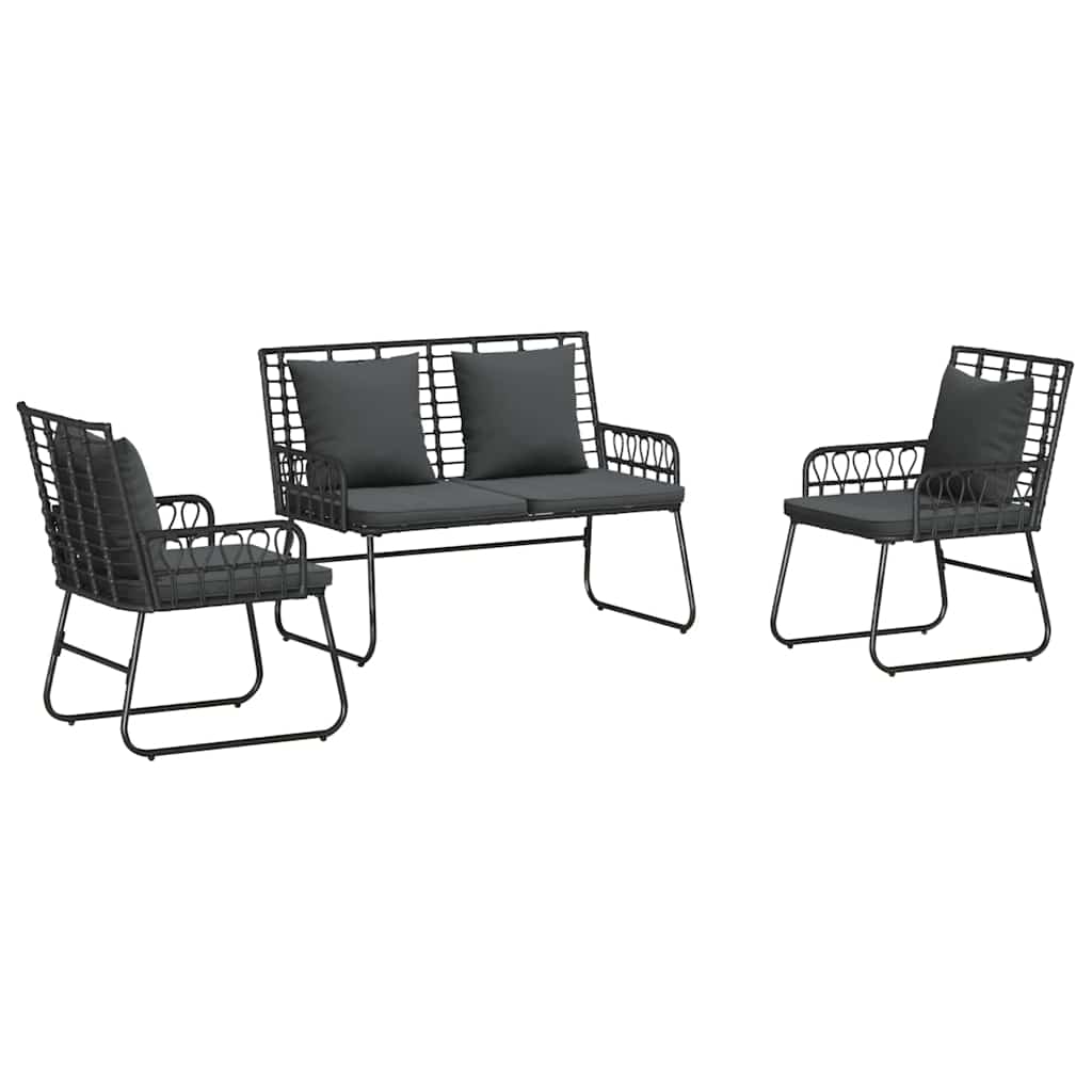 Garden Dining Set 3 pcs Black and Anthracite Poly rattan, steel
