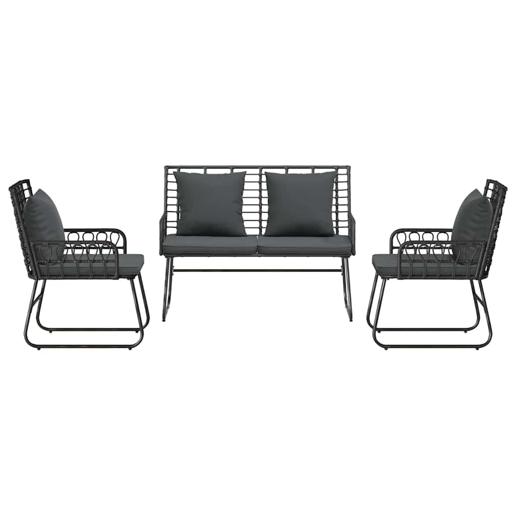 Garden Dining Set 3 pcs Black and Anthracite Poly rattan, steel