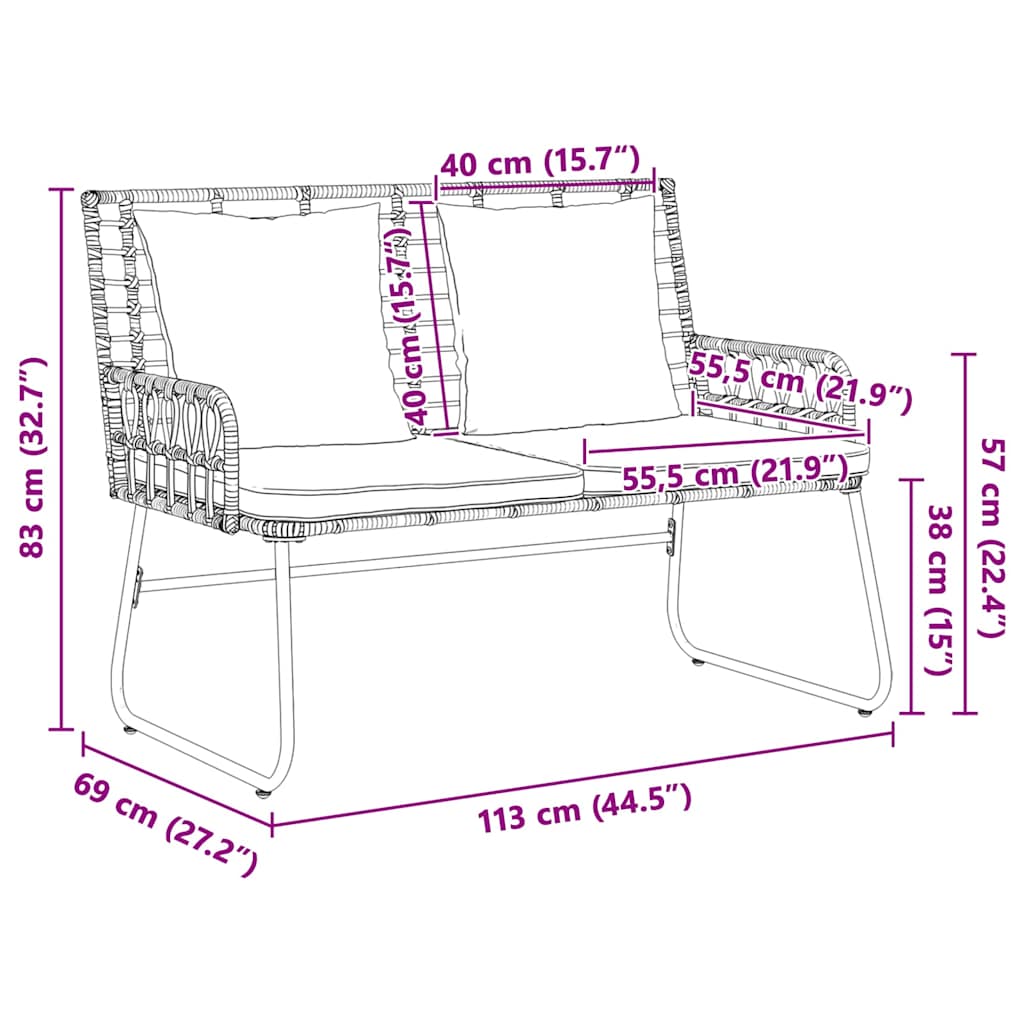 Garden Dining Set 3 pcs Black and Anthracite Poly rattan, steel