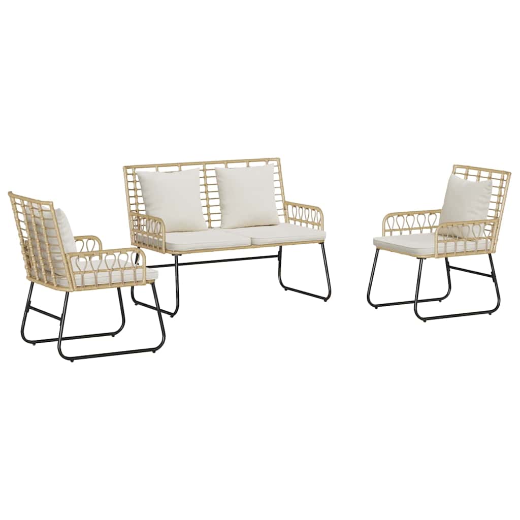 Garden Dining Set 3 pcs Brown and Cream Poly rattan, steel