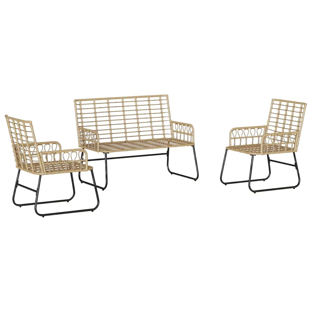Garden Dining Set 3 pcs Brown and Cream Poly rattan, steel