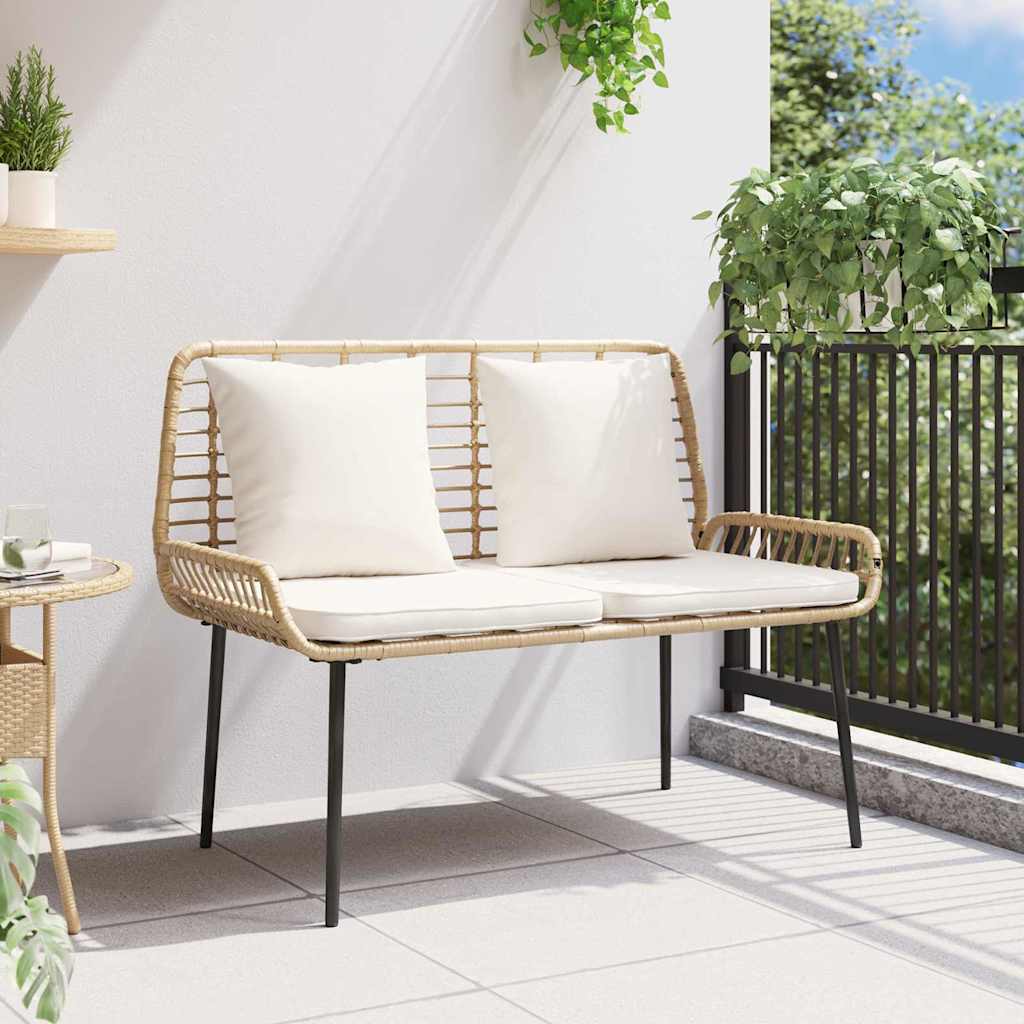 Garden Bench Brown and Black and Cream Poly rattan and steel