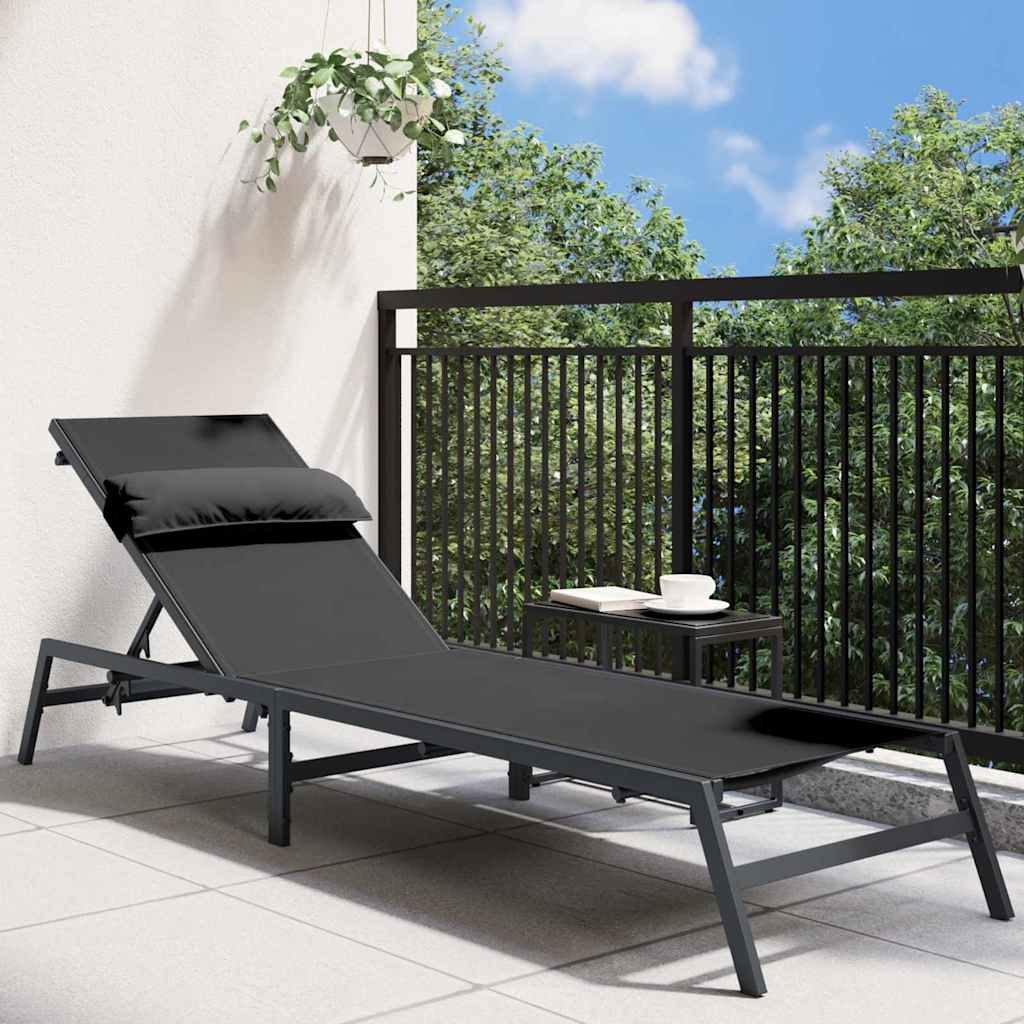 Sunlounger 1-person Black 197 x 54 x 86 cm Steel and textilene