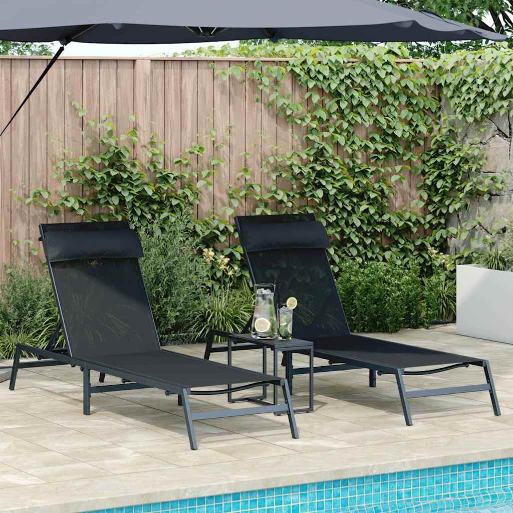 Sunloungers with table 2-person 3 pcs Black and anthracite