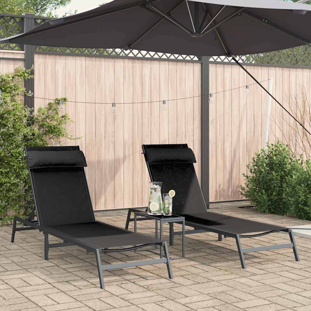 Sunloungers with table 2-person 3 pcs Black and anthracite