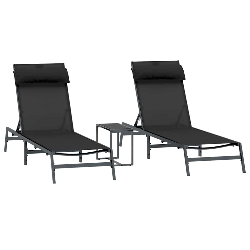 Sunloungers with table 2-person 3 pcs Black and anthracite