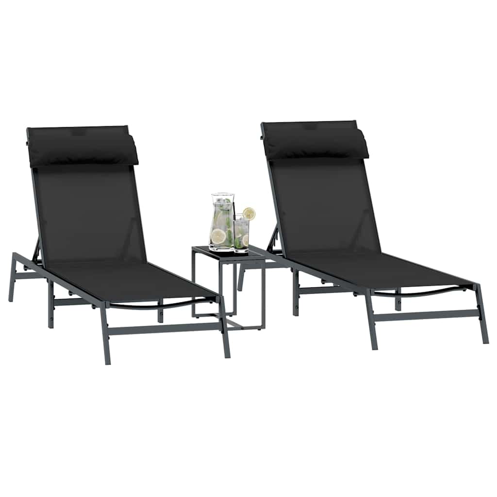 Sunloungers with table 2-person 3 pcs Black and anthracite