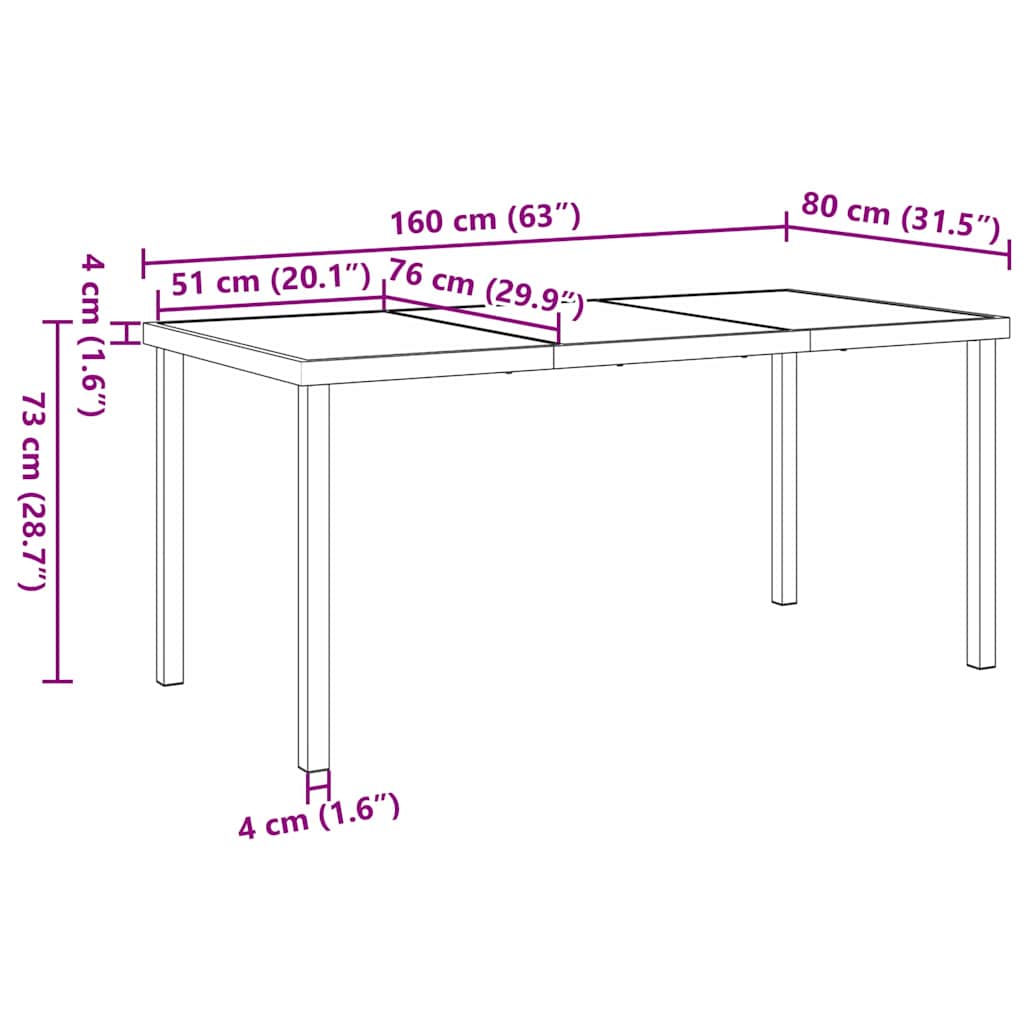 Garden Table Black 160 x 80 x 73 cm Solid Teak wood