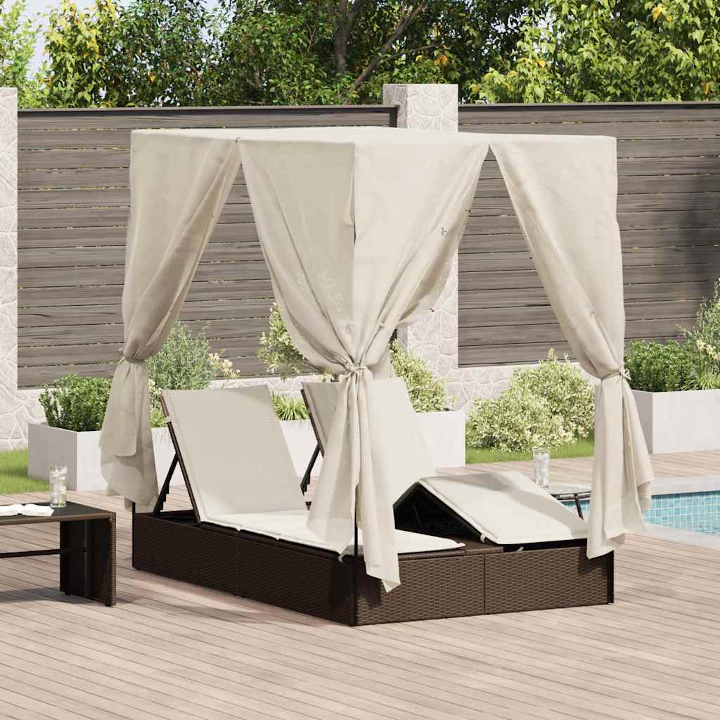 Double Sun Lounger With Roof Grey 205 X 129 X 200 Cm Pe Rattan