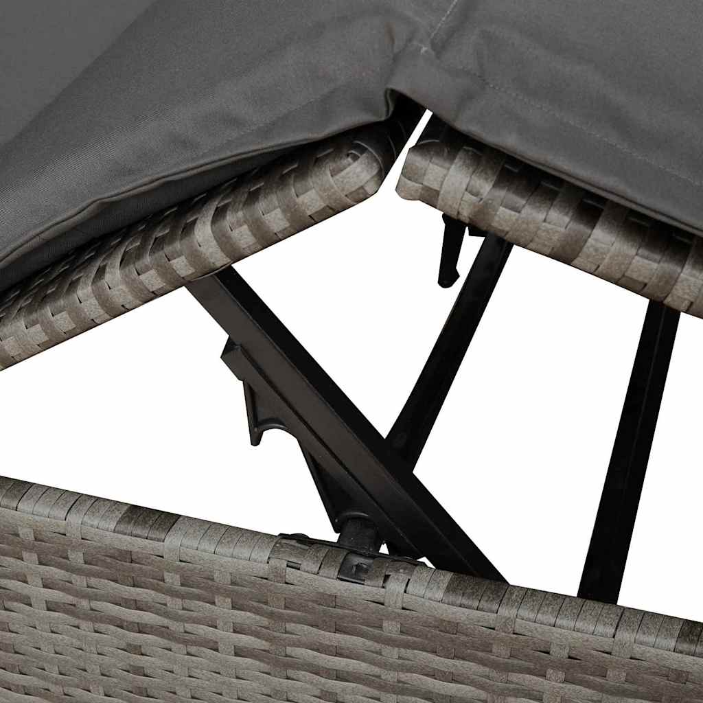 Double Sun Lounger With Roof Grey 205 X 129 X 200 Cm Pe Rattan