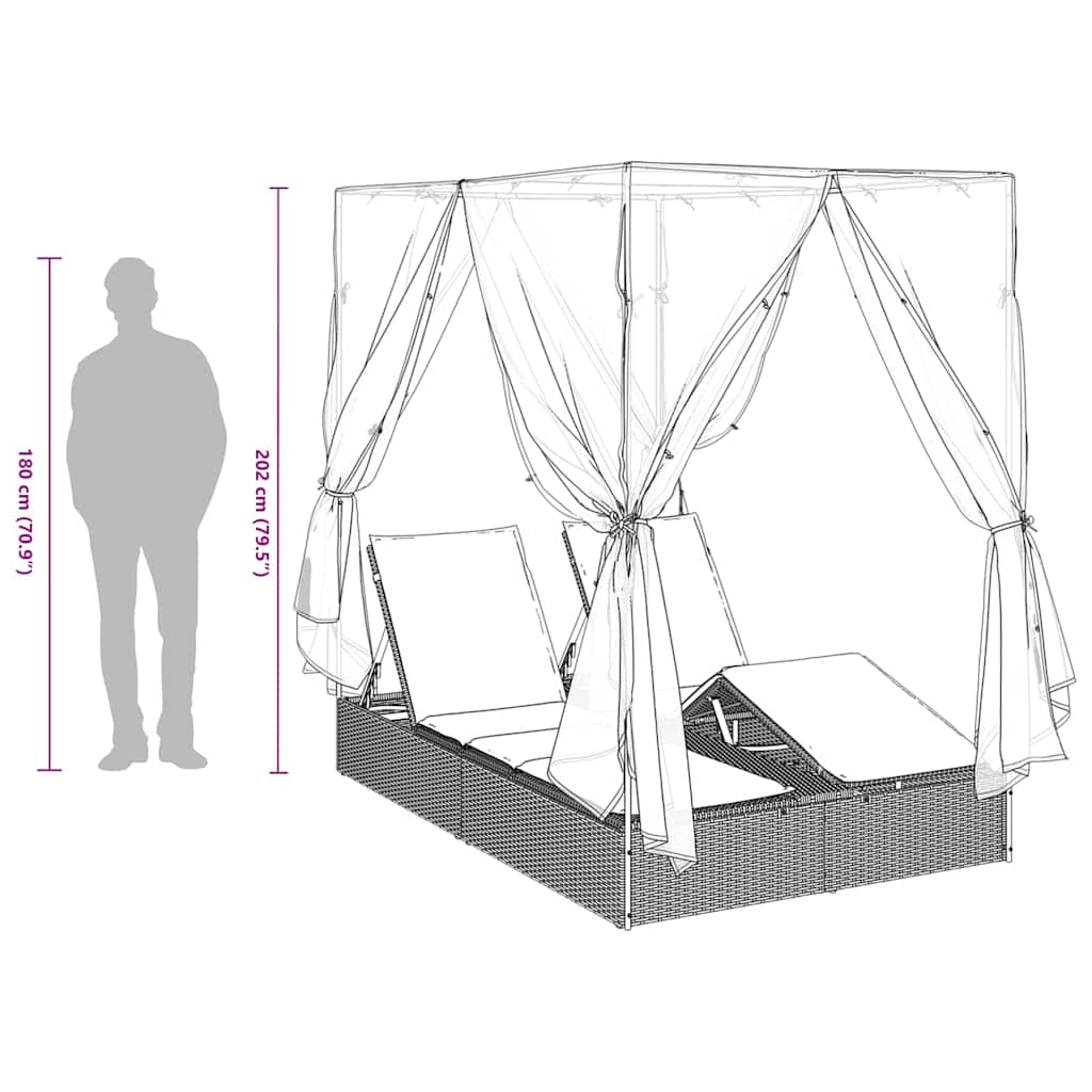 Double Sun Lounger With Roof Grey 205 X 129 X 200 Cm Pe Rattan